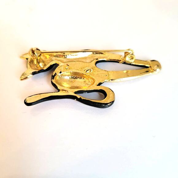 Vintage Cat Brooch Black Enamel Gold Tone Rhinestone Eyes Catcore Black Cat - Picture 7 of 12